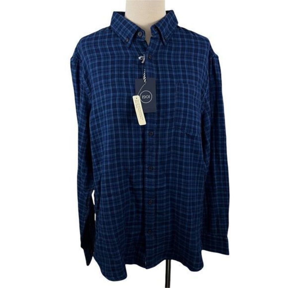 NWT‎ 1901 Blue Indigo Plaid Button Down Shirt (L)